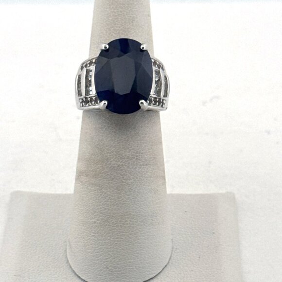 Estate Sterling Silver 925 Ring Size 5 Oval Royal Blue Gemstone 9.7g Statement - Picture 1 of 8